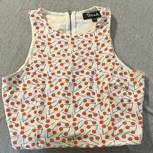 Cherry Print Crop Top - White and Orange
